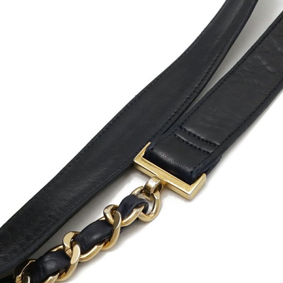 CHANEL Coco Mark Chain Shoulder Backpack Rucksack Leather Black Navy - Picture 5 of 10